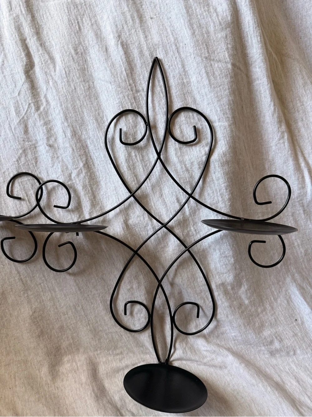 Black Metal Wall Candle Holders - Decorative Scroll Pair